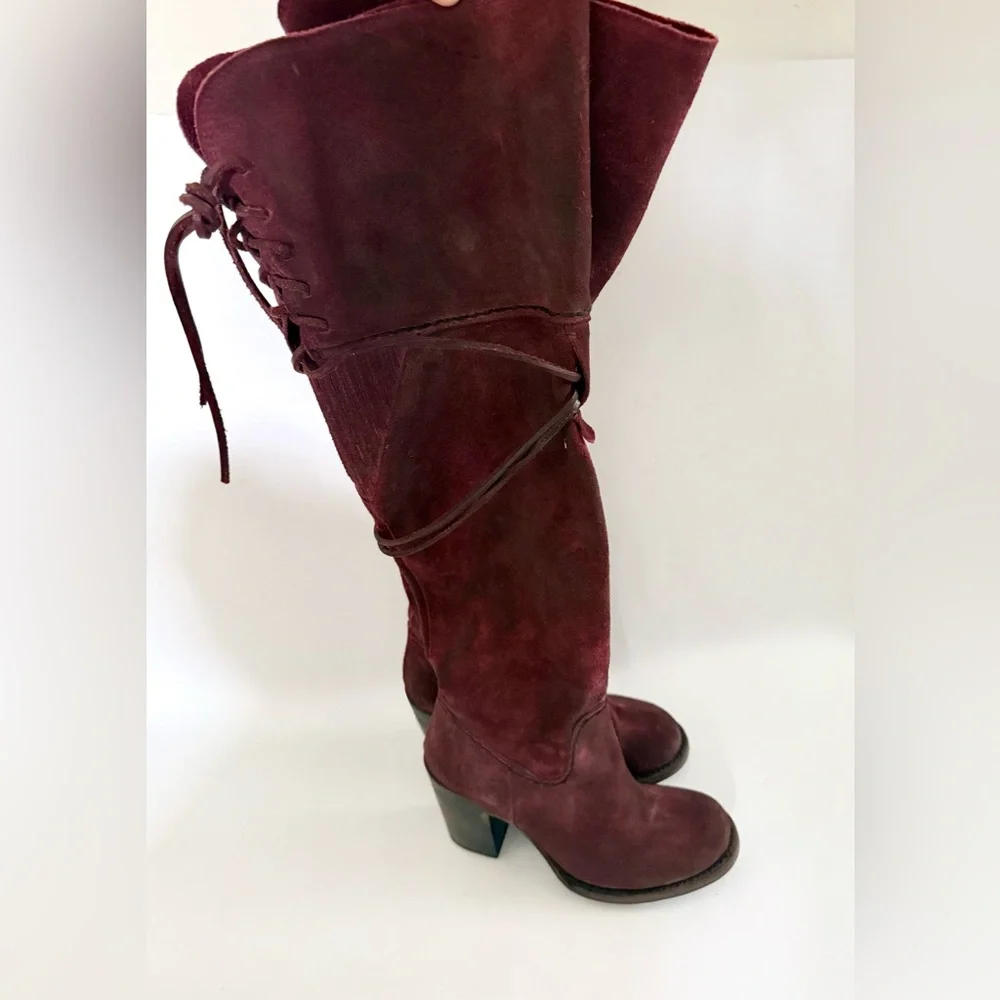 Women's Over-the-Knee Suede Boots in Burgundy